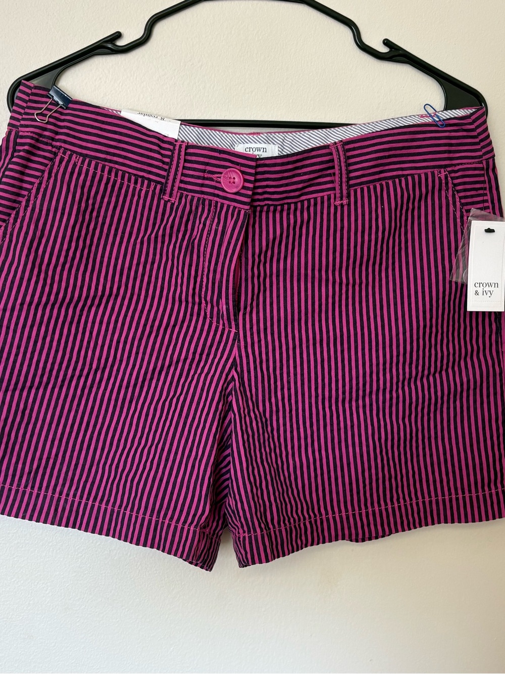 crown & ivy Pink and Black Striped Bermuda Shorts